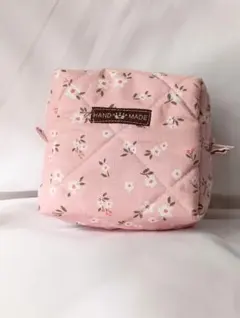 キルティングポーチ スクエア型 花柄 ピンク ハンドメイド