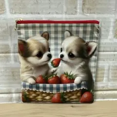 1000円均一 両面フラットポーチ ブラックたんチワワちゃん - メルカリ