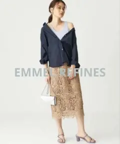 エメルリファインズ レーススカート Iライン 上品 S ベージュ