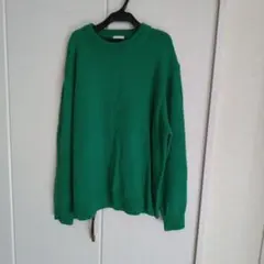 グリーン クルーネック ニットセーター