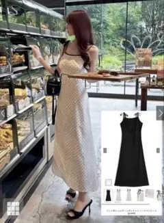 GRL グレイル ドット柄ショルダーリボンキャミソールワンピース gn484