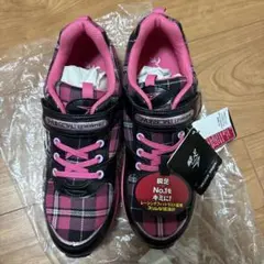 チェック柄スニーカー 245Eサイズ ブラック/ピンク瞬足