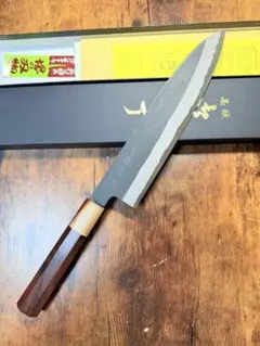 森本光一作 刺身 柳刃 本焼 白鋼 包丁 尺 鏡面 紫檀両白水牛八角柄