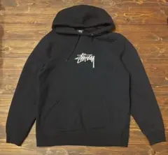 Stüssy ブラック フーディ M パーカー 刺繍ロゴ ステューシー