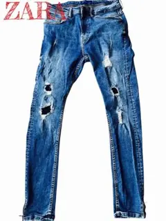 ZARA ザラ クラッシュ ダメージリペア デニムパンツ スキニーフィット 31