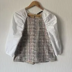 レディース　ZARA 七分袖　ツイード風プリントトップス　Sサイズ