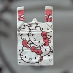 ピンクの持ち手付きビニール袋 キティちゃん風 かわいいフェイス柄 50枚