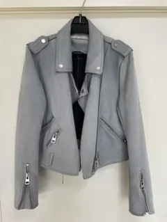 ブルーグレー スエード風 ライダースジャケット　ダブルライダース