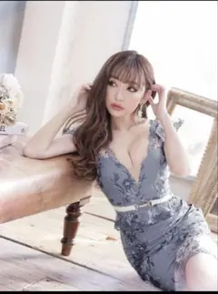 jwels フラワー刺繍胸元シアーレースドレス/谷間見せ／キャバドレス Mサイズ