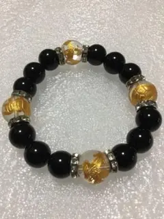 黒と金のパワーストーンブレスレット(12㎜)