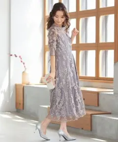 シルバーグレー系 刺繍 ドレスLLサイズ 未使用 定価14080円