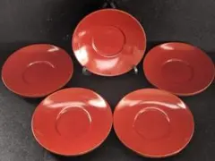 茶托 5枚セット 木製 溜塗り