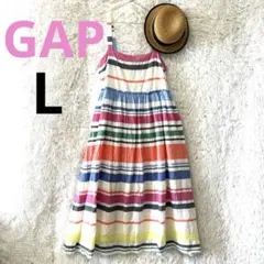 GAPストライプ コットン Lゆったりサイズマルチカラー ボーダー ワンピース