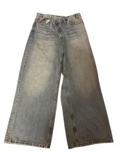 ZARA ハイウエストワイドレッグクロスベルトジーンズ 44