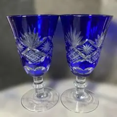 【最終値下げ】切子　クリスタルカットグラス　ペアワイングラス　未使用