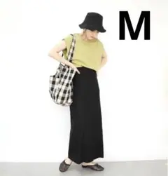 【タグ付】terawear emu 　麻スリットスカート　ブラック　Mサイズ