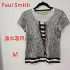 【Paul Smith】グレー　カーディガン　重ね着風　だまし絵　Ｔシャツ　Mのサムネイル