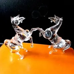 クリスタルガラス 馬の彫刻 2頭