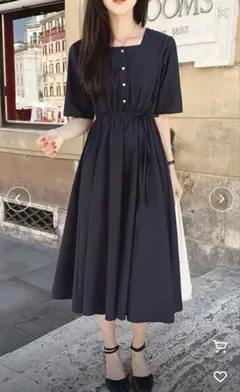 girly doll スクエアネックウエストマークワンピース