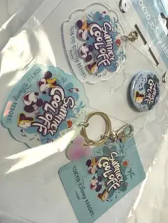ディズニー サマークールオフ キーチャーム 缶バッジ 4点セット