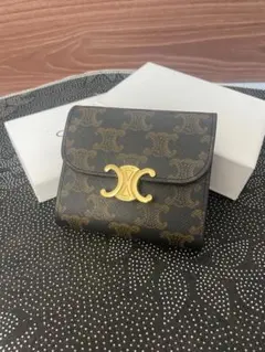 CELINEトリオンフ トリオンプ柄三つ折りミニウォレット ゴールド金具