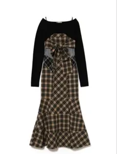 andmary Lisa check long dress ネイビー - メルカリ