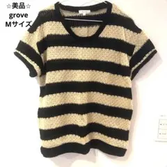 ⭐︎美品⭐︎ grove ボーダー 半袖 透かし編みニット ラメ Mサイズ