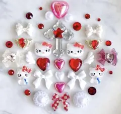 ネイルパーツ まとめ売り パール リボン ハート キラキラ かわいい 赤 316