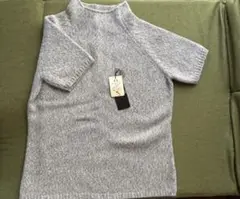 ハイネック半袖ニット グレー系