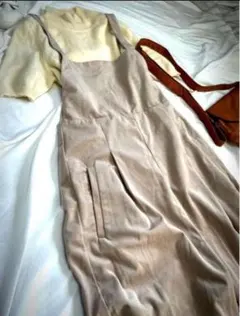 ナノユニバース コーデュロイふっくらあったかフレアーパンツオーバーオール