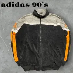 adidas90’s （万国旗タグ）トラックジャケット　ブラックベロア調(XL)