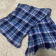 ブルー系チェック柄ストール日焼け対策のサムネイル