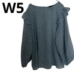 W5 【M】水色 フリル 長袖 ブラウス トップス 花柄 透け感