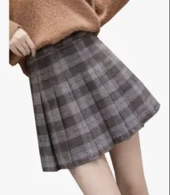 未使用 チェック柄 プリーツミニスカート ブラウン 秋冬 韓国風