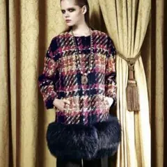 GRACE CONTINENTAL グレースクラス ツイードリアルファー コート