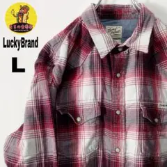 usa古着 Lucky BRAND　ネルシャツ　L　ホワイト　レッド　チェック