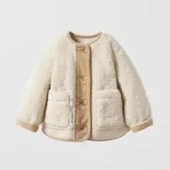 【美品】ZARA コーデュロイ ボア ジャケット エクリュ 80cm