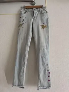 GAP ギャップ　キッズ デニム　パンツ 155 星柄 ユニコーン ライトブルー