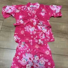 ピンク花柄甚平 100