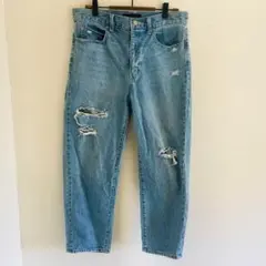 テーパードアンクルジーンズ　【UNIQLO】【M】リラックス　ダメージ