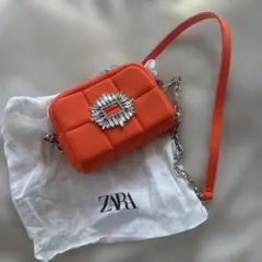 ZARA オレンジ ビジューミニショルダーバッグ