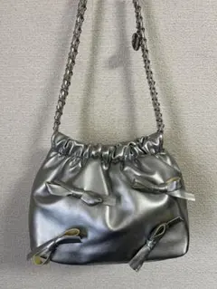 シルバーリボン装飾ショルダーバッグ