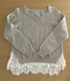 IÉNA グレー Vネックニット 長袖 レース付き