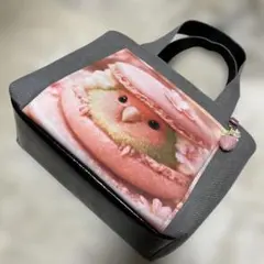 帆布使いトートバッグパネル=マカロン.コザクラインコ