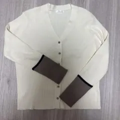 mysa■田中里奈　新品袖配色ニットカーデ　アイボリーLLサイズ