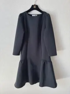 オペークドットクリップ フレアワンピース ネイビー