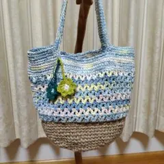 ハンドメイド　手編み　麻ひもカゴバック