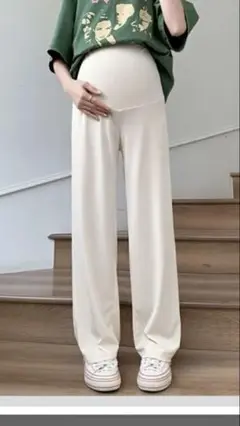 通気性マタニティパンツ　リブ XL 白　春夏