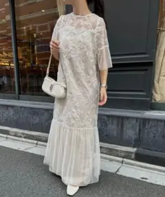 I_am フラワーエンブロイダリーシアーワンピース パーティドレス オケージョン