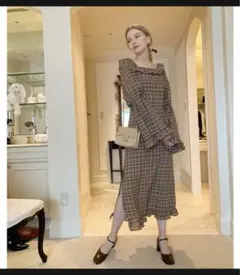 épine エピヌ ベルスリーブシアースリットワンピース チェック ZARA